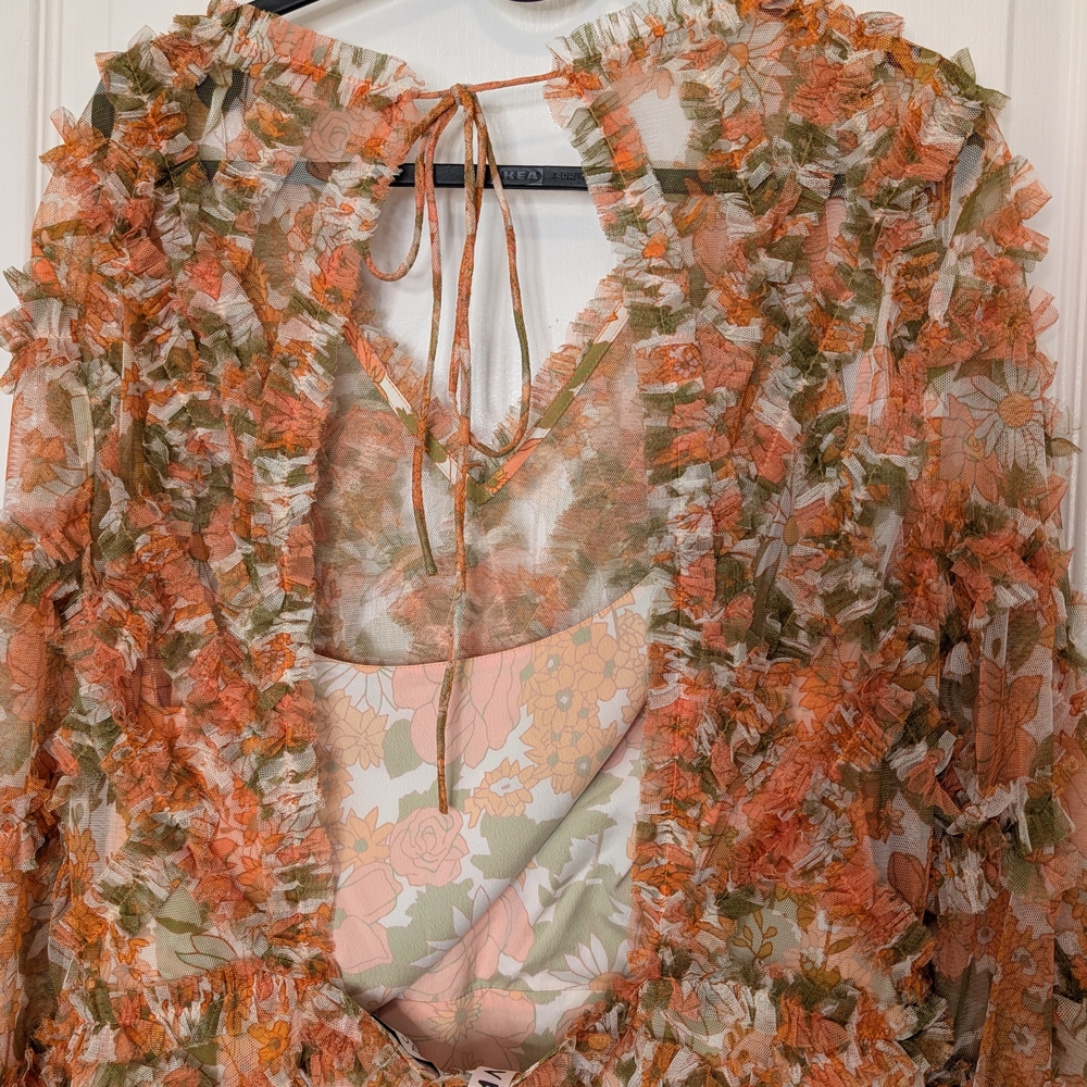 Mac Duggal Orange Floral Long Sleeve Dress - Picture 9 of 10